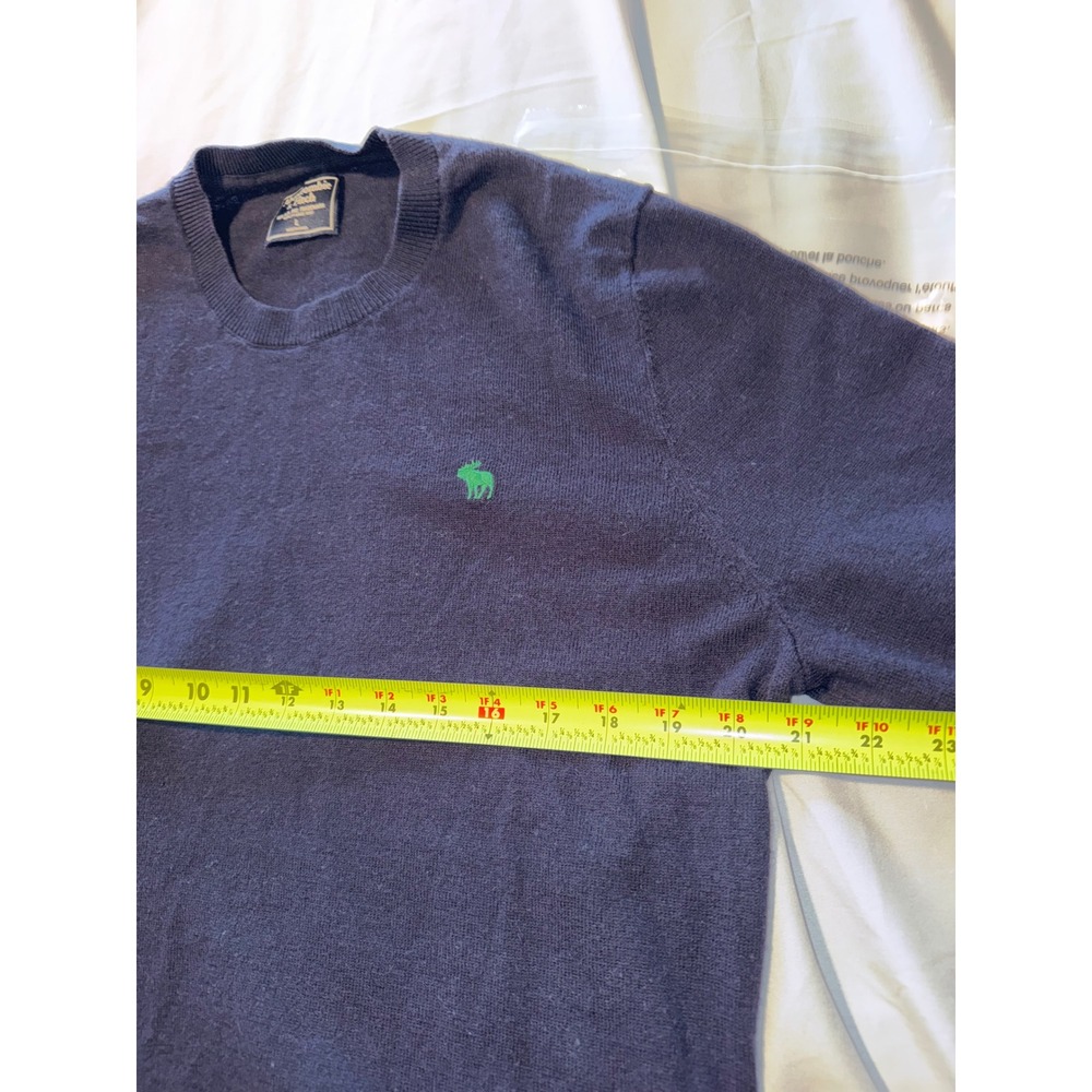 Abercrombie & Fitch Mens Navy Blue Crewneck Sweater Green Moose Logo Size L - Picture 5 of 5
